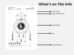 A crystal grid template featuring a falcon animal spirit guide.