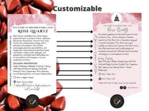 400 editable crystal information cards, business card size, printable, customizable in Canva.