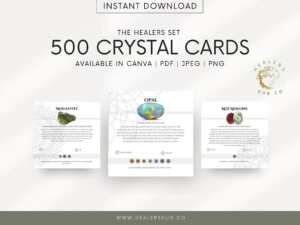 500 Editable And Printable Crystal Meaning Cards 1080 8 An array of three crystal cards from The Healers Set, featuring Moldavite, Opal, and Red Abalone, available for instant download in various file formats