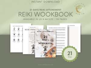 il 1140xN.4773426310 5e3s Reiki Attunement Workbook - 21-Day Workbook Daily emotional , Spiritual and Physical Wellbeing - The Reiki Attunement Workbook includes essential tools and resources such as self-treatment hand positions, Reiki principles, attunement intention, daily exercises, journal prompts, and weekly review. All of these features are designed to enhance your students' Reiki practice and support them on their self-attunement journey.