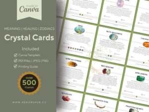 500 Editable and Printable Crystal Meaning Cards in Canva
