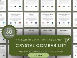 Digital Crystal Compatibility Card Set: 80 Editable Cards on Canva, Powerful Crystal Pairings for Spiritual Growth, Emotional Balance, & Energy Boosting , Customize your Crystal Compatibility Card Set using Canva's user-friendly interface, and print or share your cards digitally. Boost your spiritual toolkit with the Digital Crystal Compatibility Card Set and experience the transformative power of harmonious crystal energy. Order your editable Canva template today and begin your journey of crystal discovery and personal growth!