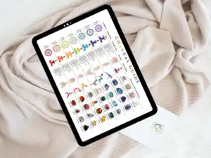 il 1140xN.4998468906 1i56 Chakra Guide Chart PDF – Mudra Guide , Yoga and Crystals, Printable Chakra Healing Reference - Our Chakra Guide Chart is an invaluable tool for anyone looking to deepen their understanding of the chakra system. This comprehensive guide encompasses everything from the chakra's associated crystals to essential oils. You'll gain a wealth of knowledge to help you in your spiritual journey and healing practices.