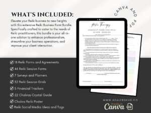 il 1140xN.5021563729 cu59 Reiki Business Forms Bundle | Toolkit for Reiki Practitioners | Agreements, Session Forms, Planners, Trackers ,Intake Form, Certificates - Step up your Reiki practice today with our Reiki Business Form Bundle. Streamline operations, boost professionalism, enhance client satisfaction, and watch your Reiki business flourish. Your holistic solution for a fulfilling and efficient Reiki business journey is here.