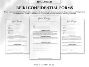 Reiki Confidentiality Agreement Forms for client intake and therapy sessions.