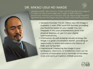 il 1140xN.5058557155 f48d Dr. Mikao Usui HD Image - Reiki Master, Grand Master, and Founder Immerse yourself in the rich history of Reiki with this high-definition image of Dr. Mikao Usui, the Grand Master and Founder of Reiki. Perfect for practitioners, educators, and enthusiasts alike, this digital image beautifully represents the man who began the journey of this ancient healing practice.