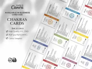 Chakras Cards Set - Editable and Printable PDF & Canva Template