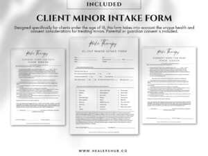 Reiki client minor intake form template for practitioners. Includes parental or guardian consent section.