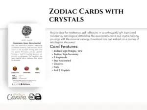 Zodiac Meaning Cards - Astrology - Business Card Size - Printable & Editable , Canva Template 2 il 1140xN.5518208928 akxn Zodiac Meaning Cards - Astrology, Chakra Guide , Crystal Healing - Business Card Size - Printable & Editable , Canva Template - Explore the cosmic energies with our Zodiac Affirmation Cards. Perfect for astrology lovers, these cards bring personalized insights into each Zodiac sign, from Aries to Pisces. They're ideal for meditation, self-reflection, or as a thoughtful gift. Each card includes key astrological details like the associated chakra and crystal, helping you align with the universe's energy. Download now and embark on a journey of astrological discovery!