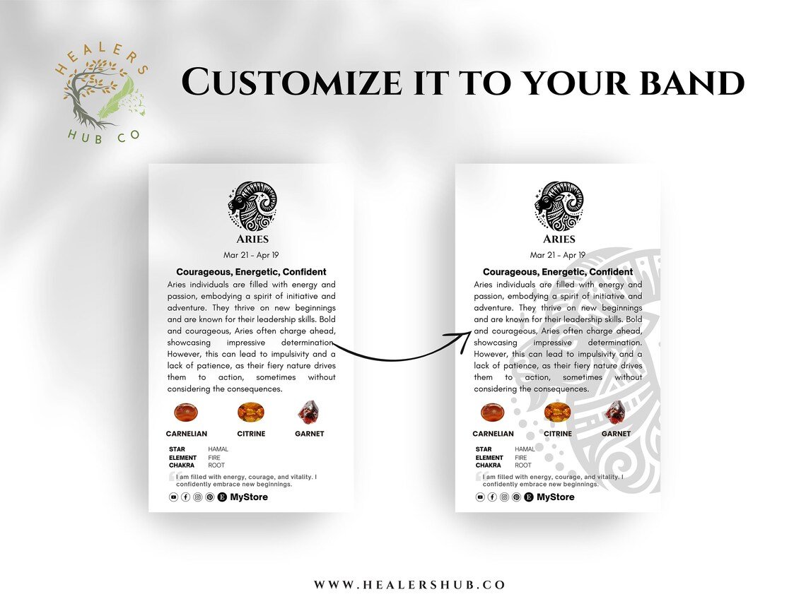 il_1140xN.5518208986_1sb4 Zodiac Meaning Cards - Astrology, Chakra Guide , Crystal Healing - Business Card Size - Printable & Editable , Canva Template - Explore the cosmic energies with our Zodiac Affirmation Cards. Perfect for astrology lovers, these cards bring personalized insights into each Zodiac sign, from Aries to Pisces. They're ideal for meditation, self-reflection, or as a thoughtful gift. Each card includes key astrological details like the associated chakra and crystal, helping you align with the universe's energy. Download now and embark on a journey of astrological discovery!