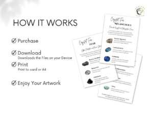 This digital set of 52 Emotional Wellness Crystal Cards is your perfect companion for unlocking the power of crystal healing and achieving emotional balance. Each card features: Emotional Wellness Crystal set Cards