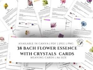 Bach Flower Cards with Crystals, Bach Flower Essence Crystal, Aromatherapy, and Homeopathy - Editable & Printable |Bach Remedy Healing Cards