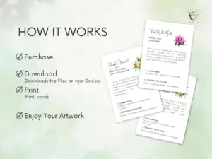 "Simple step-by-step instructions on how to utilize Australian Bush Flower Essence cards, including purchasing, downloading, printing, and enjoying the artwork.
