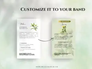 Before and after images of customized Australian Bush Flower Essence cards, demonstrating the personalization options for branding.