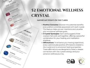 A set of 52 printable cards featuring beautiful crystals and their corresponding emotional wellness properties. "crystal healing," "emotional wellness," "printable cards, Emotional Wellness Crystal set Cards