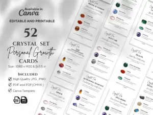 52 Crystal Kit Cards for personal Growth , Crystal Card Sets, Editable and Printable Emotional Crystal Sets, Healing Reference Crystal Cards