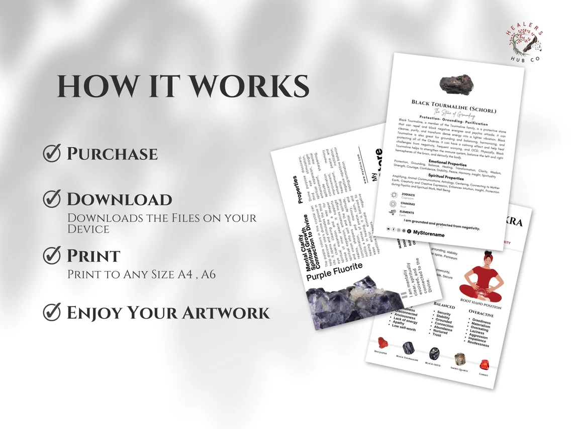 il_1140xN.5615032712_rnws Instant crystal knowledge for enthusiasts and sellers! Download, customize, and print 500 detailed Crystal Meaning Cards. Explore healing properties, chakras, and more with ease. <em> Editable And Printable Crystal Meaning Cards With Images , instant Download , Canva Templates </em> Improve your understanding of crystals with our versatile, easy-to-edit and print Crystal Meaning Cards. Ideal for crystal enthusiasts and metaphysical explorers, these cards delve into the profound properties of various crystals, offering insights into health benefits, chakra alignments, and astrological associations.