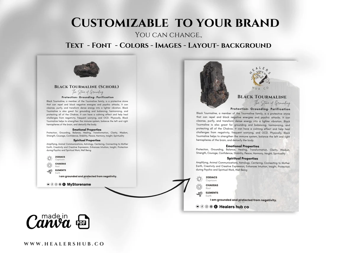 il_1140xN.5615032804_gw5i Instant crystal knowledge for enthusiasts and sellers! Download, customize, and print 500 detailed Crystal Meaning Cards. Explore healing properties, chakras, and more with ease. <em> Editable And Printable Crystal Meaning Cards With Images , instant Download , Canva Templates </em> Improve your understanding of crystals with our versatile, easy-to-edit and print Crystal Meaning Cards. Ideal for crystal enthusiasts and metaphysical explorers, these cards delve into the profound properties of various crystals, offering insights into health benefits, chakra alignments, and astrological associations.