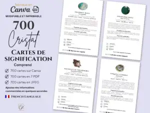 700 Cartes de Signification de Cristaux à Éditer et Imprimer avec Images | Propriétés Métaphysiques, Chakras, et Zodiacs