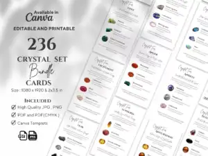 256 Crystal Kit Cards Bundle: Editable & Printable Sets for Personal Growth, Mindset, Emotional Wellness, Spirituality, and Chakra Alignment