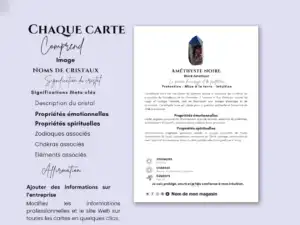 il 1140xN.5741409817 e6qb Cartes de Signification de Cristaux à Éditer et Imprimer avec Images | Propriétés Métaphysiques, Chakras, et Zodiacs  Découvrez notre collection exclusive de 700 cartes de cristal, à la fois éditables et imprimables, conçues spécialement pour les passionnés de spiritualité et de bien-être. Chaque carte est une invitation à explorer les pouvoirs mystiques et les bienfaits des cristaux.