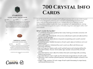 700 Editable And Printable Crystal Meaning Cards 1080 4 il 1140xN.5819868187 6ser 700 Editable Crystal Meaning Cards – Your Crystal Toolkit! Ideal for learning, social media, oracle readings, customer inserts & more. Customize with Canva, download instantly. Enhance your crystal journey today.Personalize in Canva. Includes crystal images, properties, & chakra info. Digital download, perfect for enthusiasts & businesses.