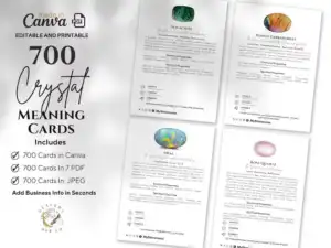 700 Crystal meaning Cards | Crystal Reference Cards | Crystal Information Cards 5 il 794xN.5736132103 28x4 700 Crystal meaning Cards. Whether you own a crystal shop or are a practitioner, this comprehensive Digital deck of cards is the perfect tool to enhance your practice and share the knowledge of crystals with your clients. <p style="text-align: center;">Each card features a high-quality image of the crystal, along with its name and meaning. But that's not all - the cards also include a metaphysical summary, zodiacs, properties, chakras, affirmations, spiritual elements, and numerology. With 500 different crystals covered, this Digital deck is an encyclopedia of crystal knowledge that you can always turn to for guidance.</p>